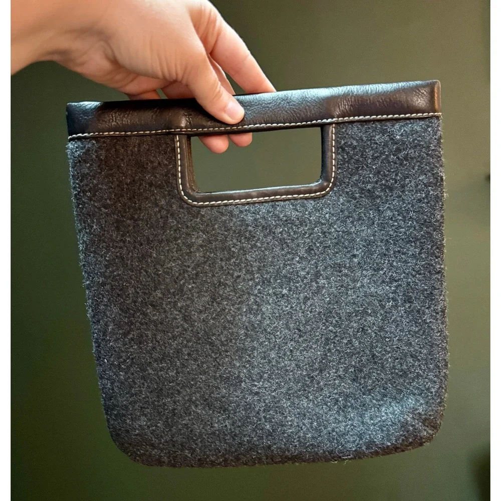 Banana Republic Gray Wool Blend Leather Trim‎ Handle Clutch